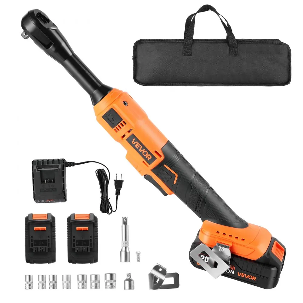 VEVOR cordless ratchet wrench kit with two batteries, charger and sockets